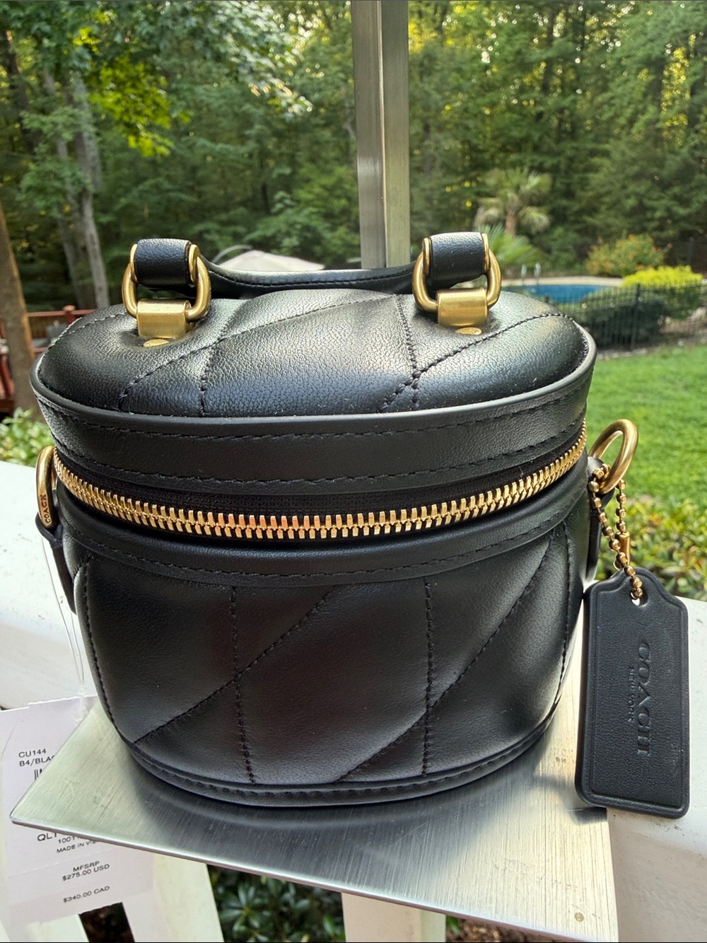 Coach NWT  Black Quilted Leather Trail Mini Crossbody Bag with Gold Hardware - Picture 14 of 14